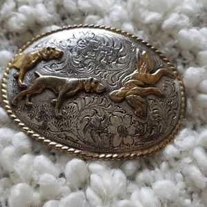 Fox hounds geese birds big belt buckle